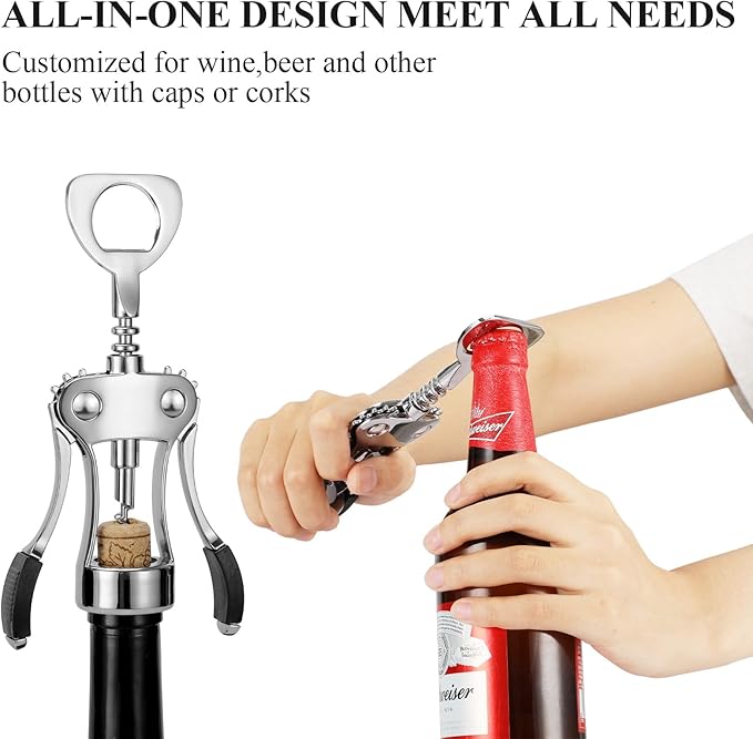 KORCCI Wine Opener, Heavy-Duty Zinc Alloy Wing Corkscrew, Premium Beer Bottle - Image 5