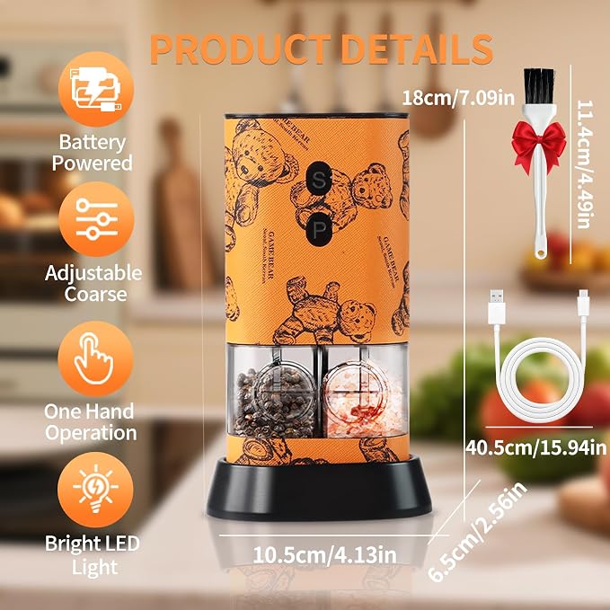 Dual Chamber Salt and Pepper Grinder Set Rechargeable, Electric Pepper Grinder - Image 7