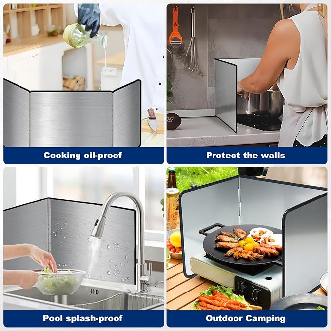 3 Sided Splatter Guard, Foldable Stainless Steel Oil Splatter Screens - Image 3