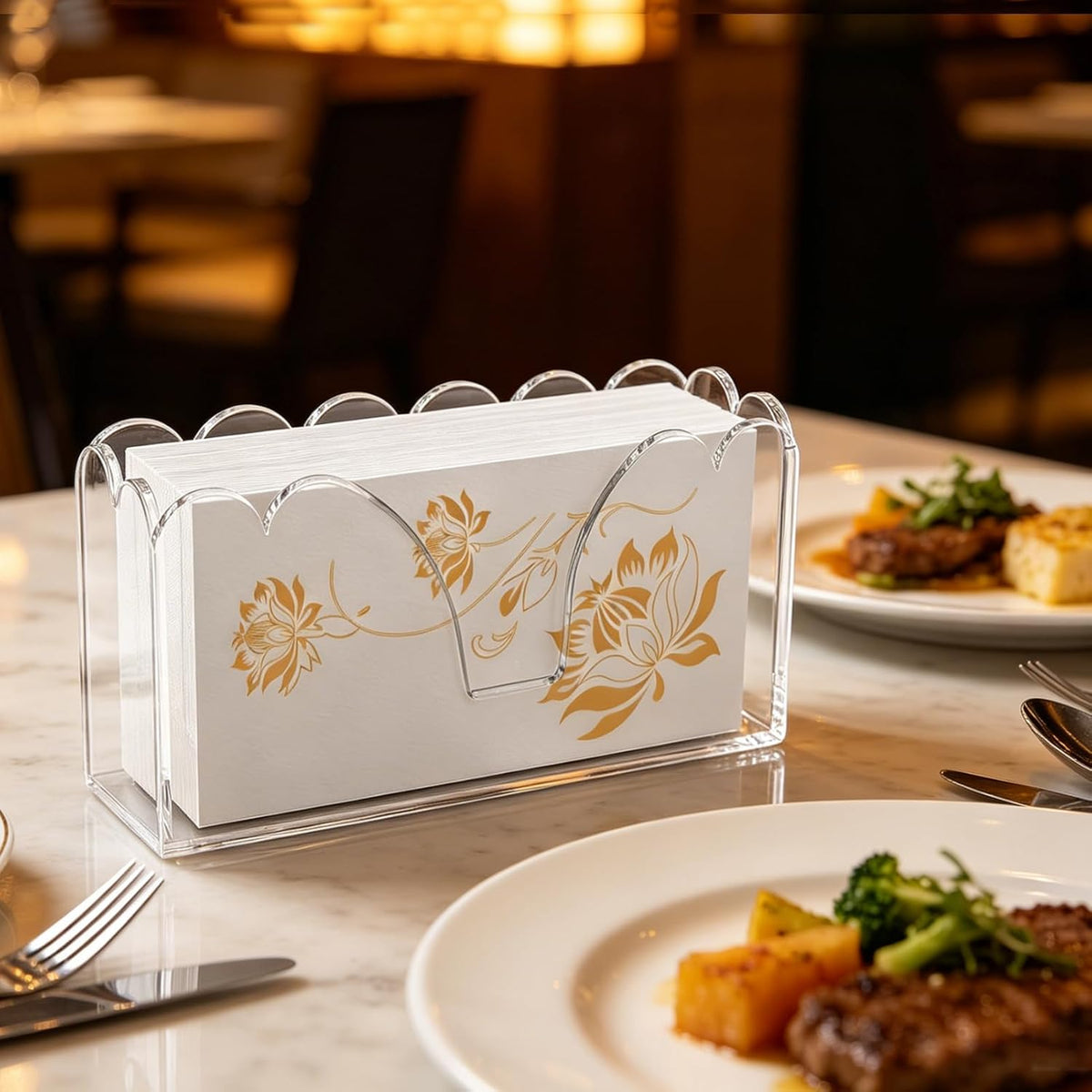 Acrylic Napkin Holder, Clear Scalloped Guest Towel Holder Tray for