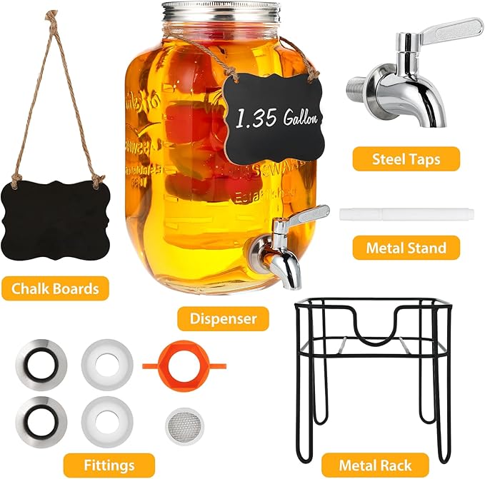 Drink Dispenser 1.35 Gallon Glass Beverage Dispenser - Image 3
