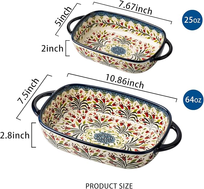 Baking Dish Ceramic Baking Pan Blue Casserole Dish Rectangular Baking Set 2pcs - Image 2