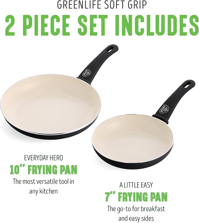 GreenLife Non Stick Fry Pan Set, Non-Toxic PFAS-Free Ceramic Skillets, - Image 3