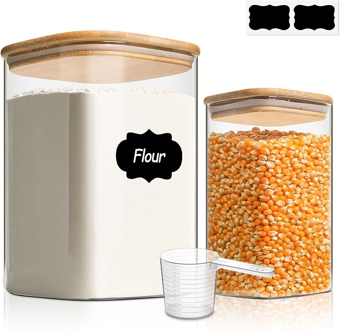 ComSaf Glass Food Storage Containers, 3.6Qt/1.2Qt Glass Flour and Sugar by ComSaf