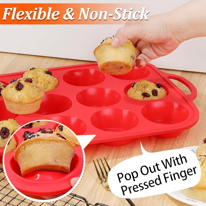 CAKETIME Silicone Muffin Pan, Metal Reinforced Frame Silicone Cupcake Pan - Image 5