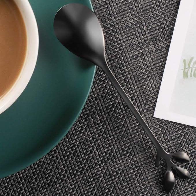 AnSaw Elegant Black Leaf Coffee Spoons - Image 7
