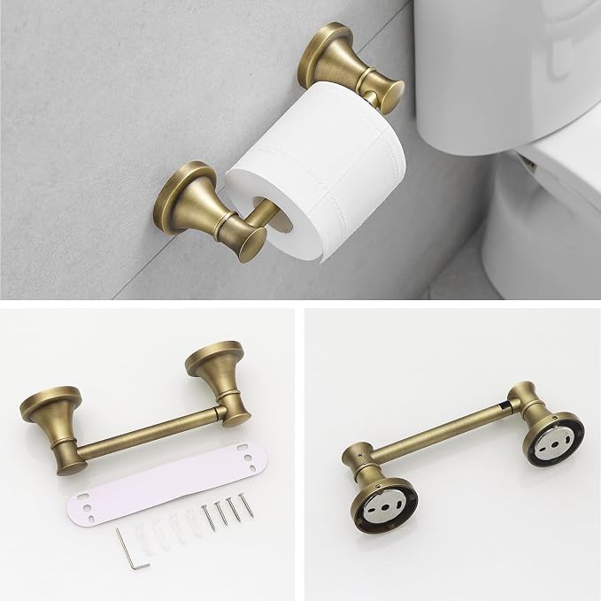 RUMOSE Toilet Paper Holder and Hand Towel Ring Antique Brass Wall Mount - Image 8