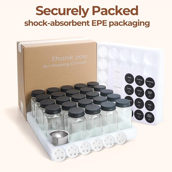 ComSaf Glass Spice Jars with Label, 93 Labels, a Metal Funnel, Extra Shaker Lids - Image 9