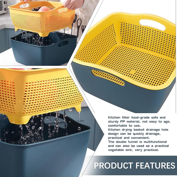 Double-layer Draining Basket Plastic Fruits & Vegetable Washing Basket - Image 3