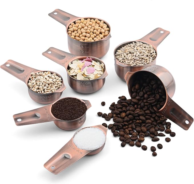 Copper Measuring Cups Set 7, Metric & US Stainless Steel Measuring Cups - Image 2