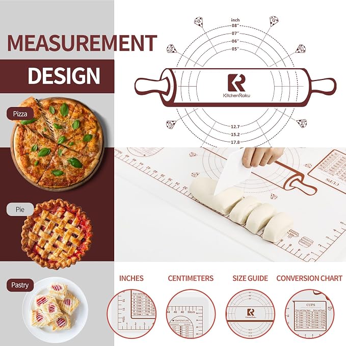 Silicone Baking Mat 16"L x 24"W, Extra Thick Dough Rolling Pad - Image 5