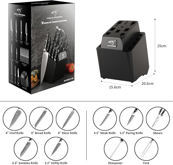 18 Pieces Damascus Kitchen Knife Set, 8 Piece Steak Knives, Non-slip ABS - Image 9