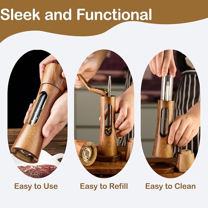 2 Pack Wooden Salt and Pepper Grinder Set — 8 Inch Refillable Salt and Pepper - Image 6