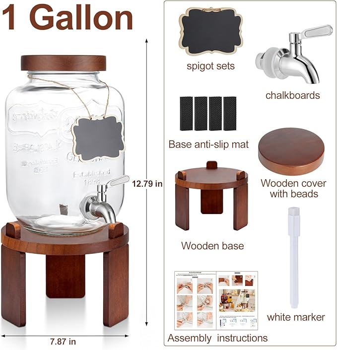 1 Gallon Drink Dispenser for Parties, Glass Beverage Dispenser - Image 2