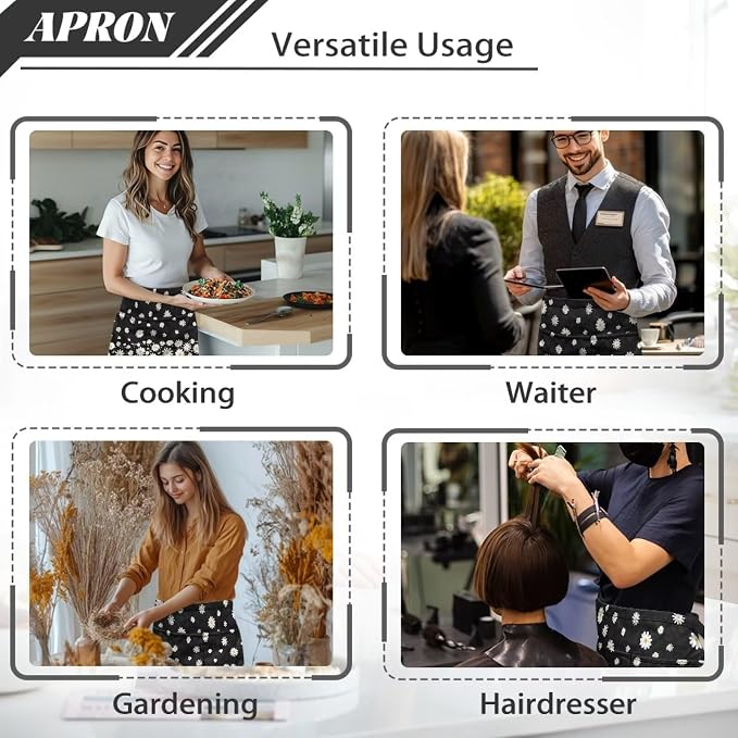 Server Apron with 3 Pockets, Waterproof Oil Waitress Waiter Half Apron - Image 6