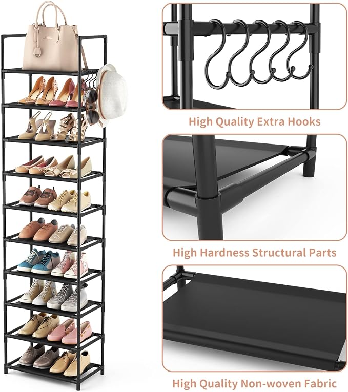 LANTEFUL 10 Tiers Tall Shoe Rack 20-25 Pairs Boots Organizer Storage Sturdy - Image 4