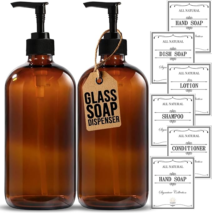 Sunrise Premium, 16 OZ Thick Amber Glass Soap Dispenser by SunrisePremium