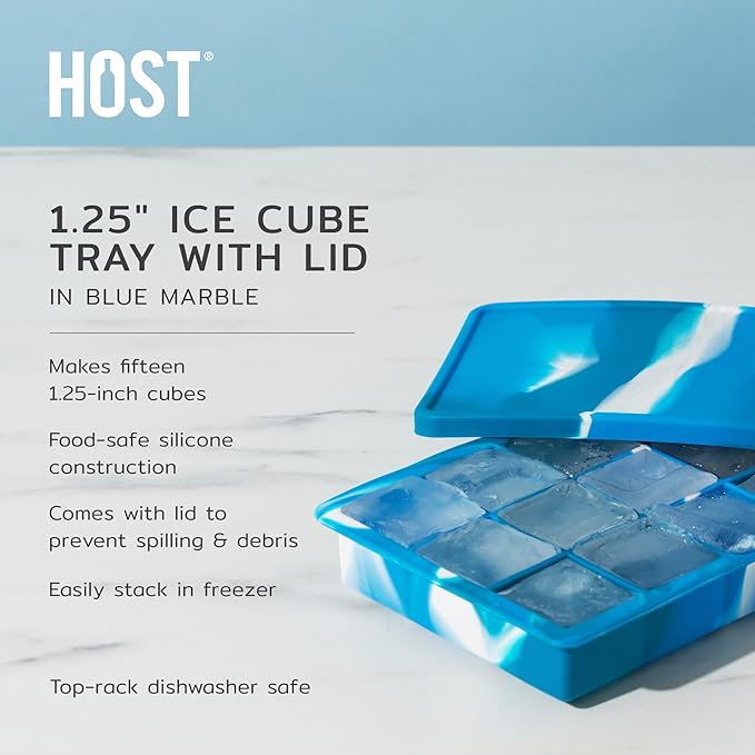 Host Ice Cube Tray with Lid, Makes 15 1.25" Cubes, Durable Silicone Trays - Image 2