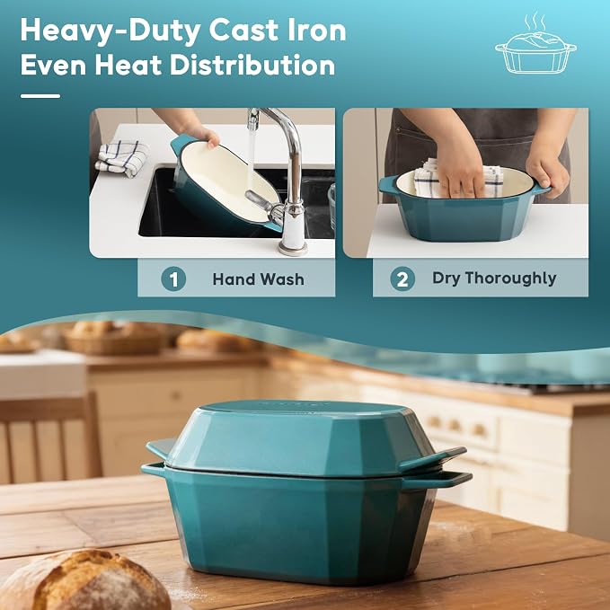Enameled Cast Iron Dutch Oven for Bread Baking – 3QT Oval Round Heavy Duty - Image 4