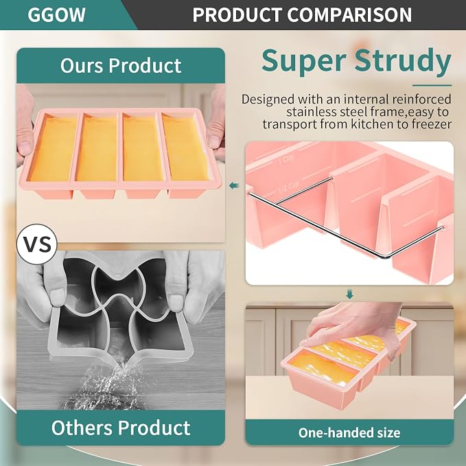 Silicone Freezer Tray for Sauce Cube: GGOW Silicone Freezing Tray for Broth - Image 6