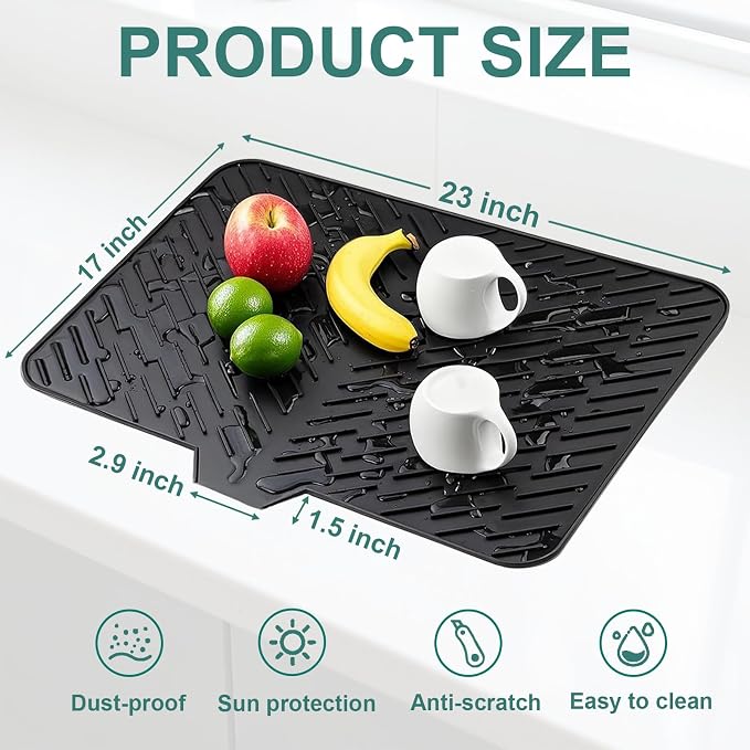 Silicone Dish Drying Mat 23x17, Food-Grade Silicone, Easy Clean Pad - Image 3