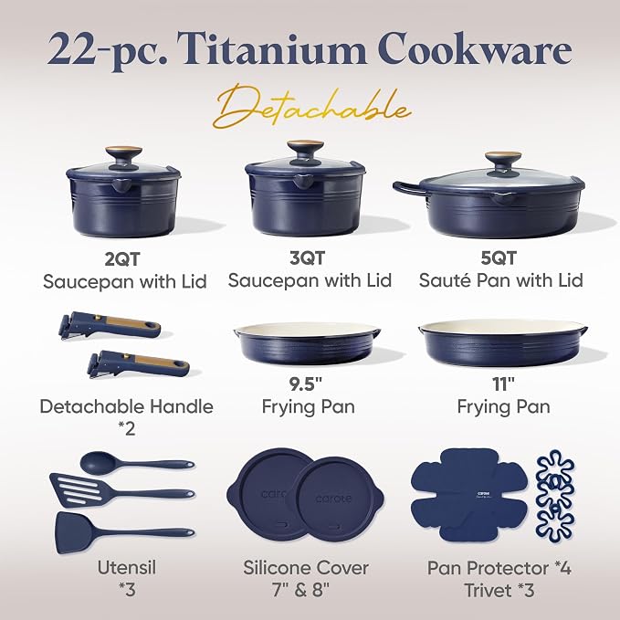CAROTE 22Pcs Titanium Cookware Set, Pots and Pans Set Non Stick, Kitchen - Image 2