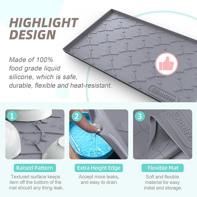 SIKADEER 28" x 19" Under Sink Mat Waterproof, Silicone Mat Kitchen Drawer Shelf - Image 4