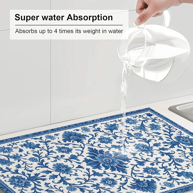 Blue and White Pattern Dish Drying Mats - Image 6
