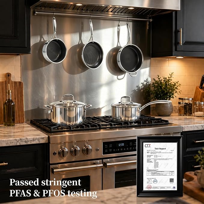 Deluxe 13 Piece Hybrid Ceramic Nonstick Stainless Steel Cookware Set-5 Piece - Image 7