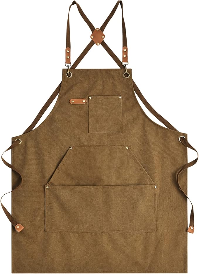 Aoomzoon Canvas Aprons for Men Chef Apron, Work Apron - 16oz Heavy Duty Cross by Aoomzoon