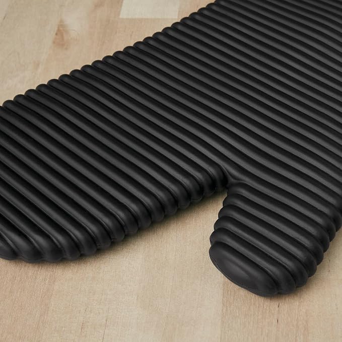 KITCHENAID Ribbed Soft Silicone Oven Mitt 2-Pack Set, Matte Black - Image 3