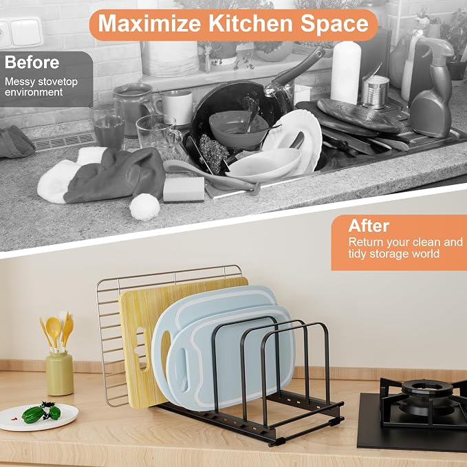 Cutting Board Organizer Rack, 7 Slots Metal Rack Cookie Baking Sheet, Pot Pan - Image 5