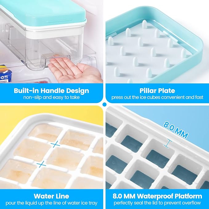 Ice Cube Tray with Lid and Bin, PHINOX 96 pcs Ice Trays - Image 5