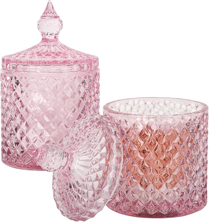 2 Pack Qtip Holder Thick Glass Apothecary Jars by rejomiik