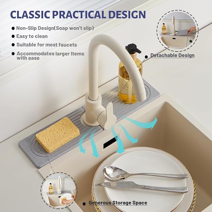 Stone Faucet Mat for Kitchen Sink, Faucet Mat Fast Drying Diatomite, Sink - Image 4