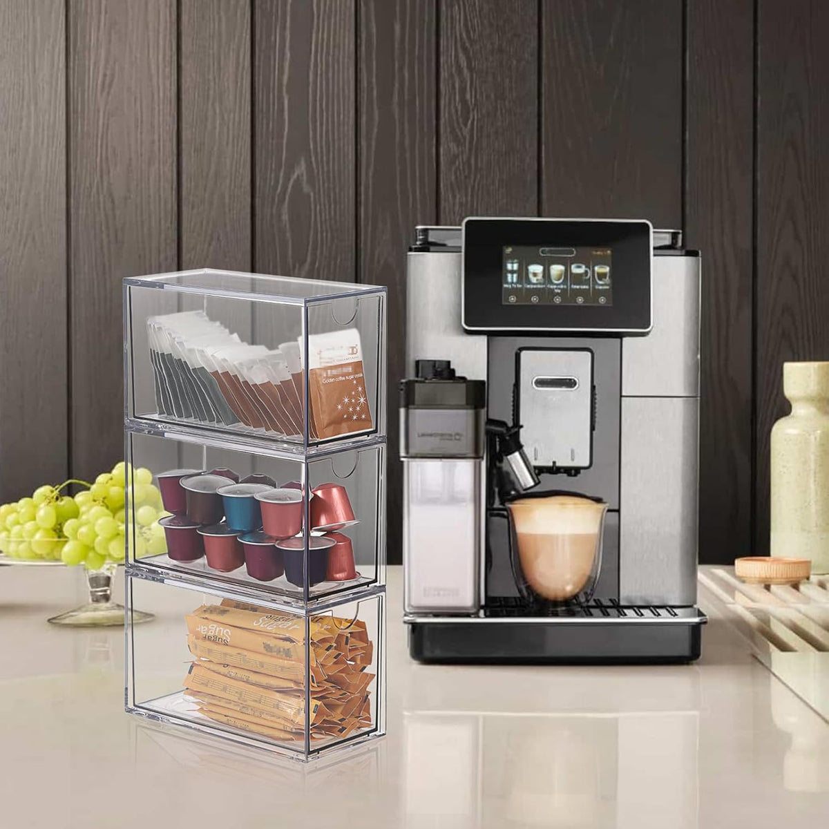 ELLDOO 3 Drawers Tea Bag Organizer, Clear Acrylic Stackable Tea Bag