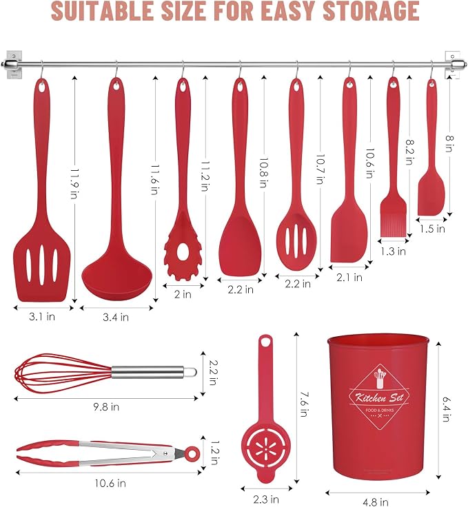 Pranski Kitchen Utensils Set-12 Pieces Silicone Cooking Utensils Set 392°F Heat - Image 2