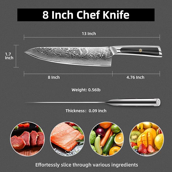 Sunnecko 8 Inch Japanese Damascus Chef Knife - Image 3