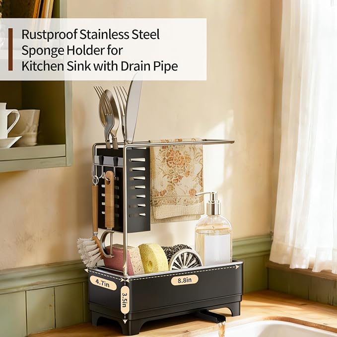 MOUKABAL Sponge Holder for Kitchen Sink, 2-Tier Sink Caddy Organizer - Image 2