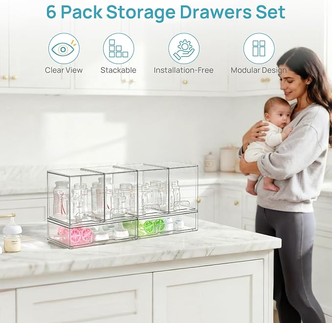 Vtopmart 6 Pack Baby Bottle Organizer Set, Stackable Storage Drawers Ideal - Image 3