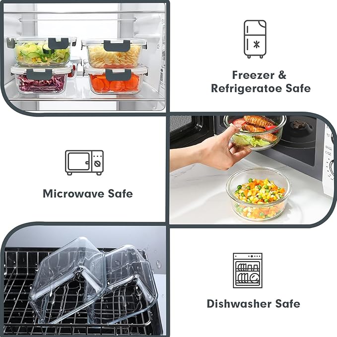 VERONES 30 Pieces Glass Meal Prep Containers Set, Stackable Glass Food Storage - Image 3