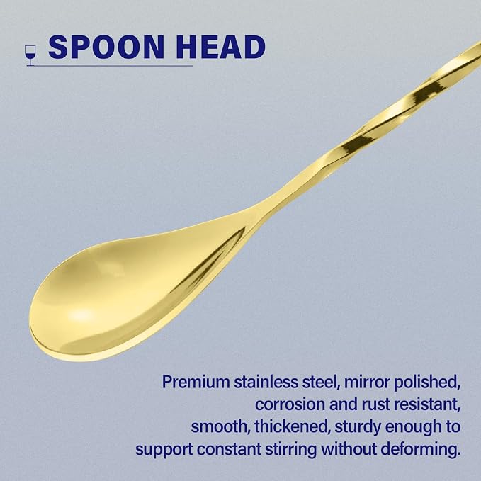 BRIOUT 2 Pcs Bar Spoon, 12 Inches Long Handle Drink Stirrer, Stainless Steel - Image 3