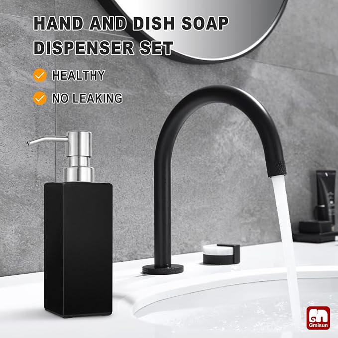 GMISUN Black Soap Dispenser, Hand Soap Dispenser Bathroom, 12 fl oz/350ml Glass - Image 5