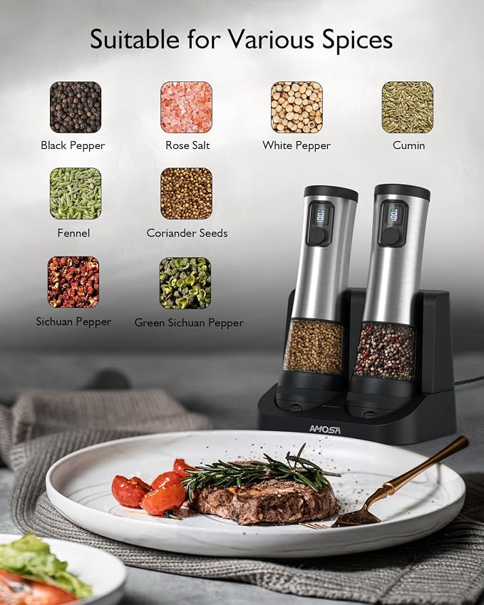 Electric Salt and Pepper Grinder Set, Upgraded 2-Speed Setting, External 5 - Image 8