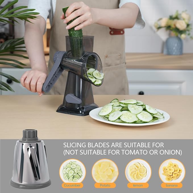 Rotary Cheese Grater with Handle-Versatile Cheese Grater Non-Slip Suction Base - Image 4