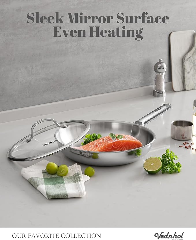 Stainless Steel Pan with Lid, 12 Inch Stainless Steel Frying Pan, Tri-Ply - Image 3