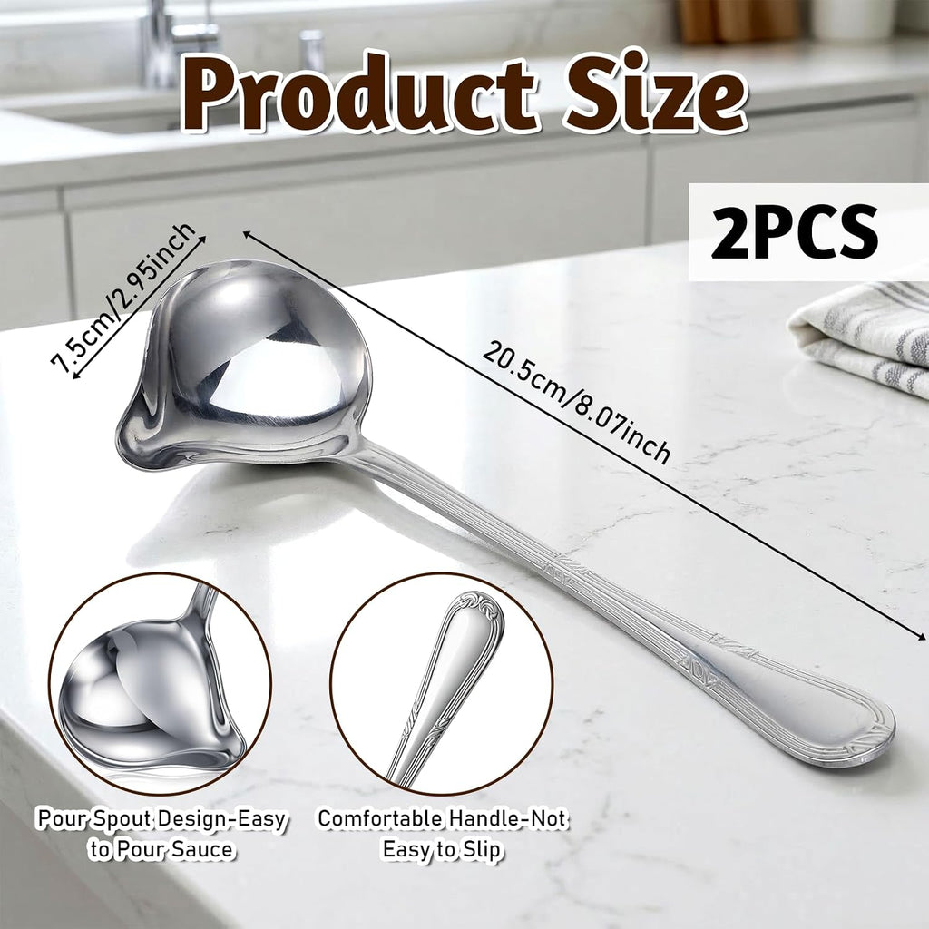 2 Pcs Small Ladle with Pour Spout, Stainless Steel Gravy Ladle