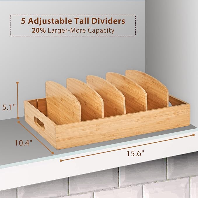 Umilife Extra Large Kitchen Cabinet & Drawer Organizer, Bamboo Lid Holder - Image 2