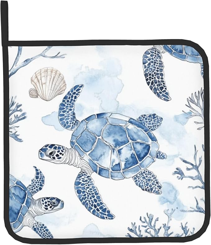 Navy Blue Ocean Sea Turtle Oven Mitts and Pot Holders Sets of 2 Summer Gift - Image 9