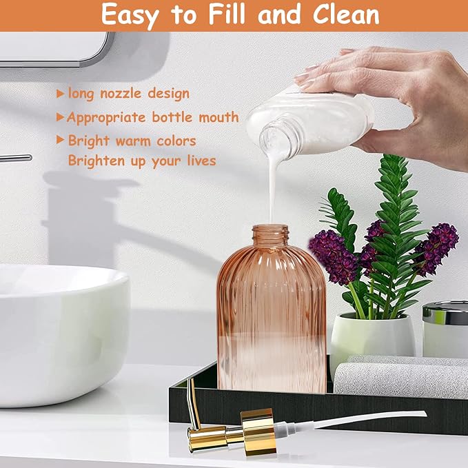 Glass Soap Dispenser with Gold Plastic Pump, 13.5oz Refillable Liquid Hand Soap - Image 3